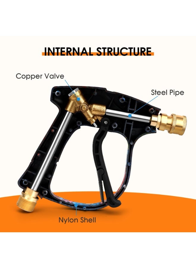 YelaJoy Short Pressure Washer Gun, 5 Spray Nozzles & 2 Hose Connectors – 4000PSI Power Washer Trigger Gun, M22-14mm Inlet to 1/4” Quick Connector - Image 5
